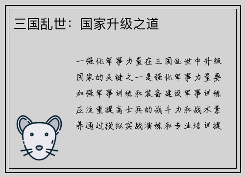 三国乱世：国家升级之道