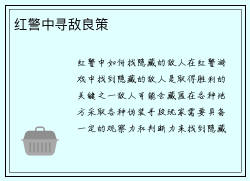 红警中寻敌良策