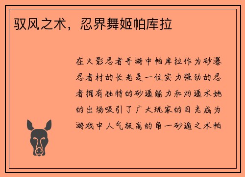 驭风之术，忍界舞姬帕库拉
